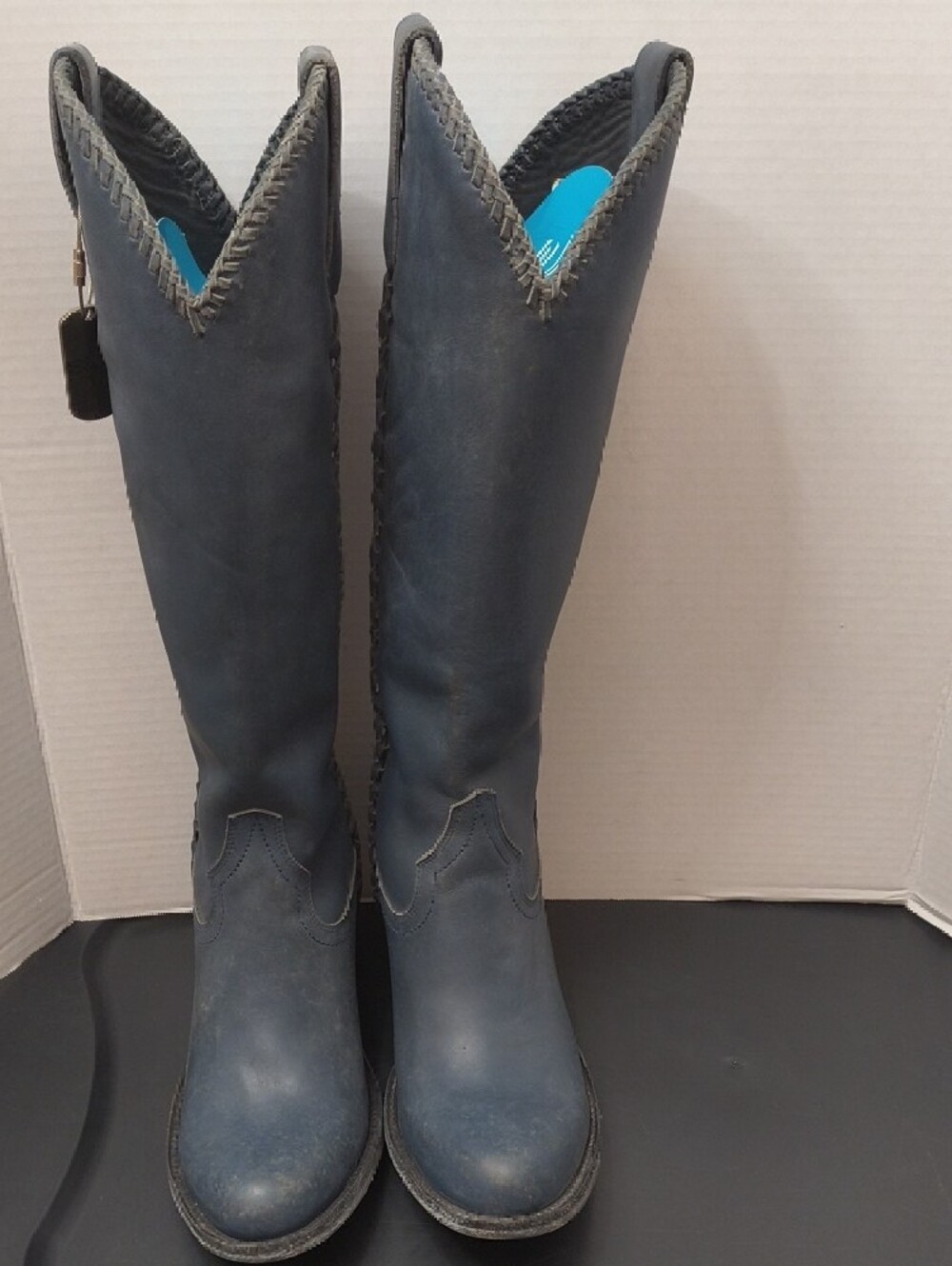NWOB Lane Women's Tall Western Blue Leather Boots - Picture 4 of 11
